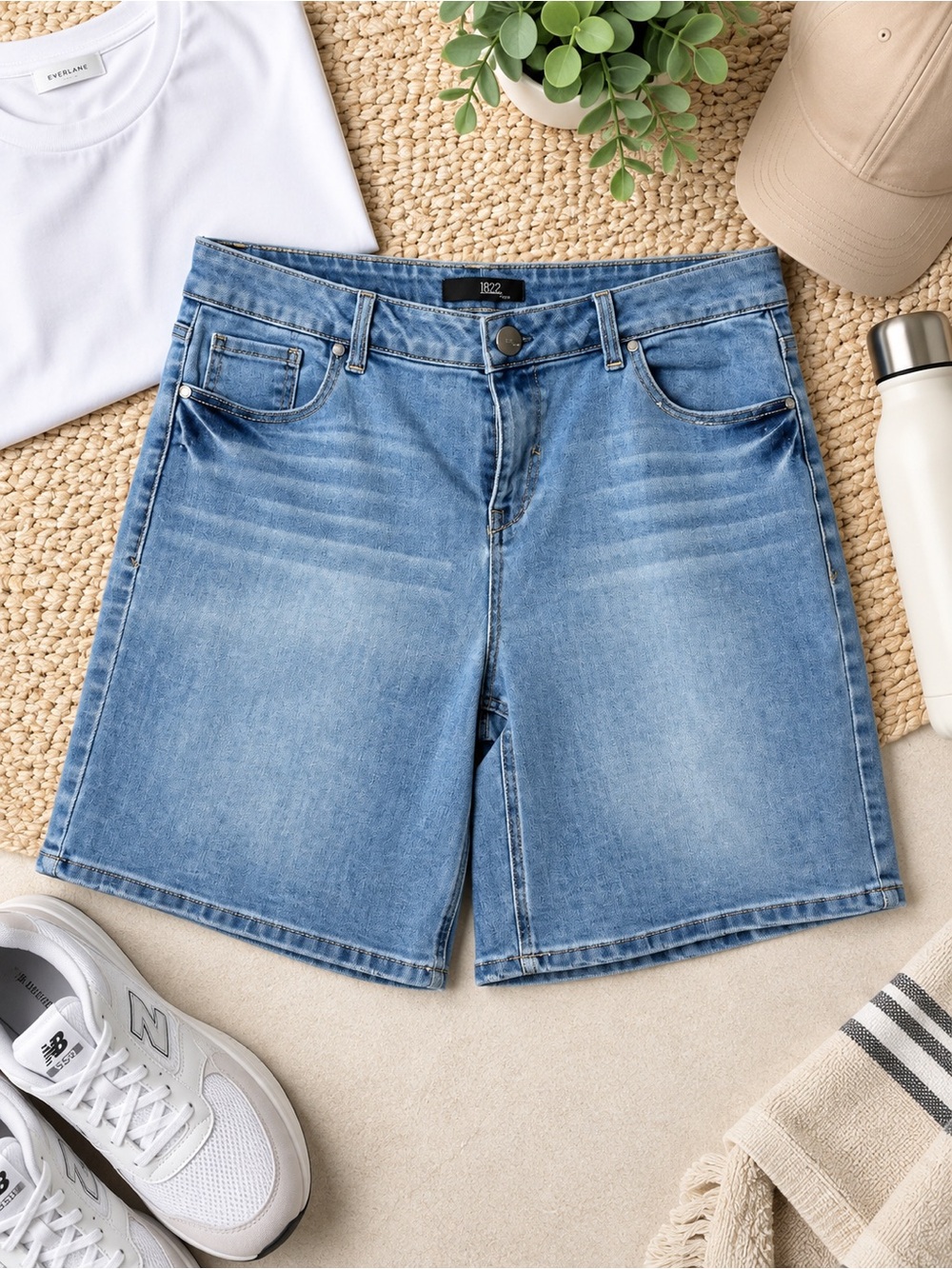 1822 Denim Light Blue High-Rise Bermuda Jean Shorts